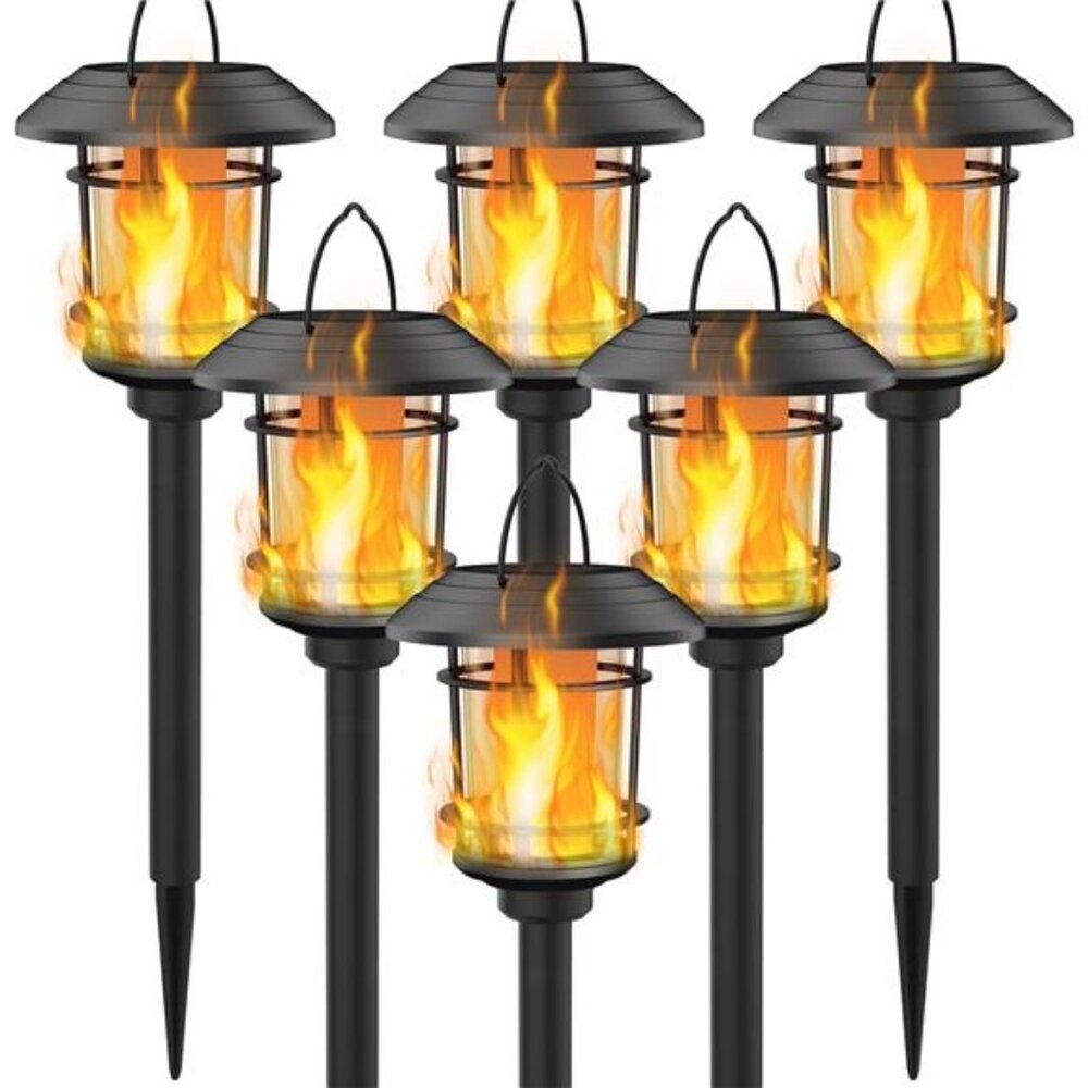 6 Pack Solar Flame Torch Lights Outdoor, Dual Use Flickering Flame